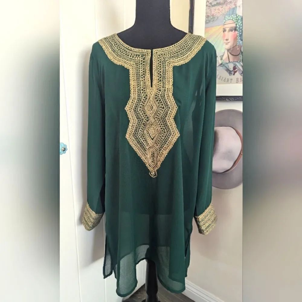 Soft Surroundings L Embroidered Tunic Boho Lagenlook Cottagecore Coastal Chic